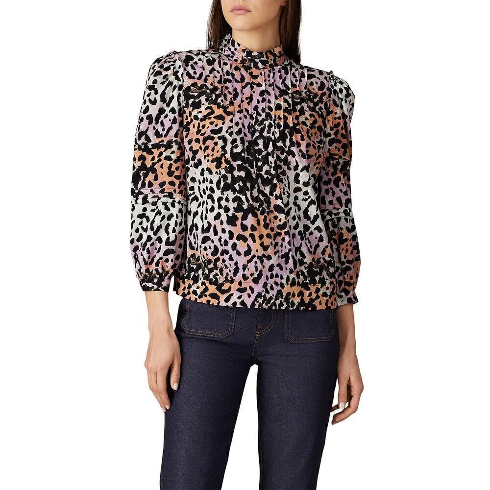 Veronica Beard Lety Top Leopard Print Silk Long Sleeve Blouse Multicolor Size 0